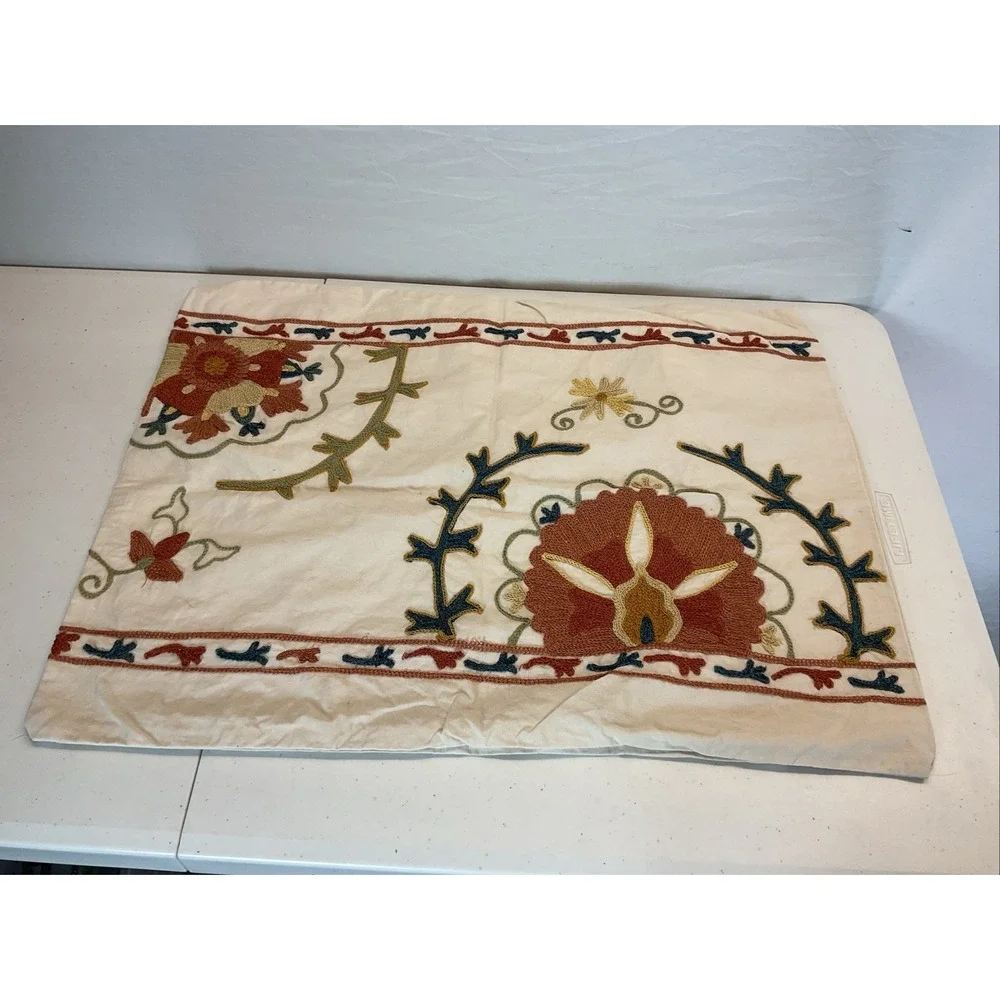 Pottery Barn Crewel Embroidered Pillow Cover standard‎ size Fall warm tones